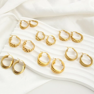 Stainless Steel Triple Layer Hoop Earrings For Women 18K Gold Plated Twisted Geometric C-Shaped With 925 Sterling Silver Post