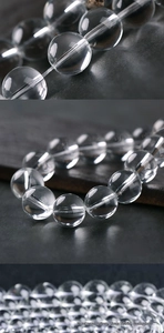 Macro detail of clear white crystal beads showing high transparency and polished texture