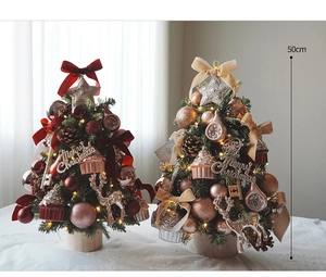 50cm mini Christmas tree set with LED lights and festive ornaments on wooden base