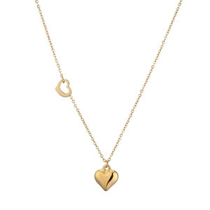 Collier élégant en acier titane doré avec pendentifs cœurs creux et pleins en 3D