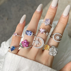 S925 sterling silver ring with colorful heart and teardrop zircon stones on hand