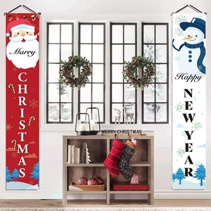 Christmas door banners set featuring Santa Claus and Snowman for festive home decoration