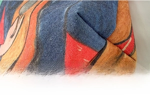 Close-up of durable wear-resistant bottom corners on the oil painting canvas tote bag