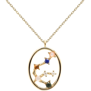 S925 sterling silver zodiac necklace with colorful gemstone oval pendant on fine gold chain