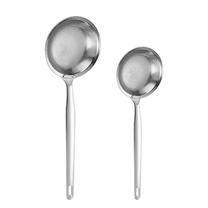 Set of two 304 stainless steel fine mesh skimmers with long handles for oil straining