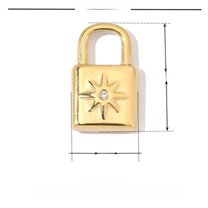 Vue détaillée d'un pendentif cadenas doré 14x8mm en acier inoxydable et strass