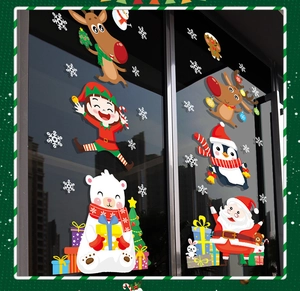 Christmas window decals with Santa Claus, reindeer, and snowman for holiday decoration