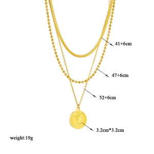 Gold layered chain necklace with Elizabeth coin pendant on a clean white background