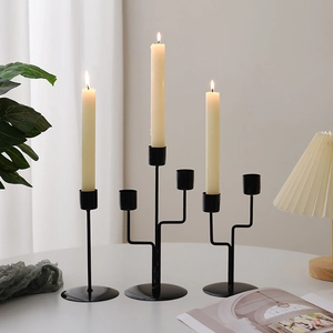 Minimalist black matte iron candle holder set for elegant dining table decoration