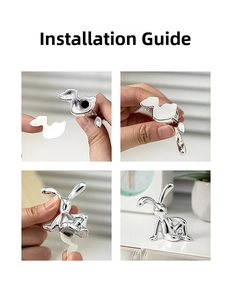Kleber für silbernes Kaninchen-Ornament und Installationsschritte mit Chrom-Finish