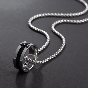 Titanium Steel Ring Pendant Necklace With Box Chain Polished Geometric Fashion Jewelry For Men Women Couple
