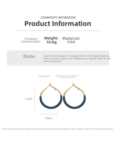 Detailed size chart for retro geometric hoop earrings with blue enamel and gold iron frame