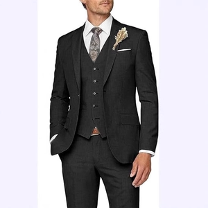 Formal slim fit 3-piece charcoal grey suit for men including blazer vest and trousers