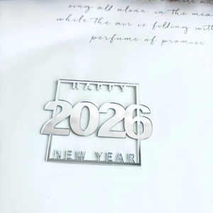 Silver mirror acrylic 2026 Happy New Year cake topper with square frame and hollow design