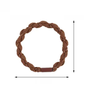 Detailed view of a brown braided elastic hair tie with 5.5cm diameter and 2g weight