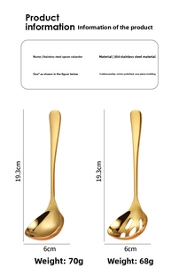 Detailed size chart for 304 gold stainless steel soup ladle and slotted spoon set