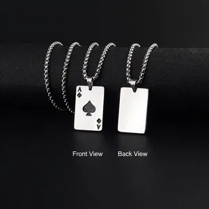 Polished silver stainless steel Ace of Spades poker pendant necklace on a ball chain