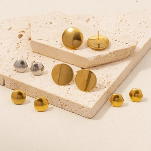 Minimalist 304 Stainless Steel Geometric Stud Earrings For Women 18K Gold Plated Polished Round Hexagon Triangle Small Jewelry