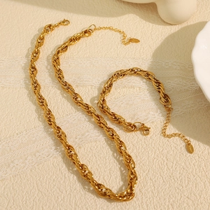 Stainless Steel Twisted Rope Chain Necklace And Bracelet For Women Men Hip Hop Minimalist Jewelry Gold Silver Tone