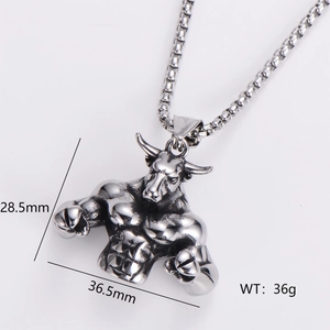Vintage stainless steel Minotaur bull head pendant necklace for men in silver finish