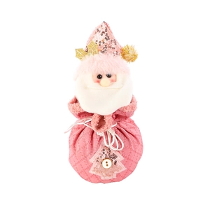 Sacchetto regalo di Natale rosa con Babbo Natale di paillettes e chiusura a cordoncino