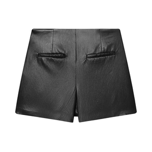 Short femme en similicuir noir à taille haute avec détails de poches arrière