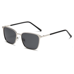 Vintage square metal polarized sunglasses with silver frame and dark lenses for protection