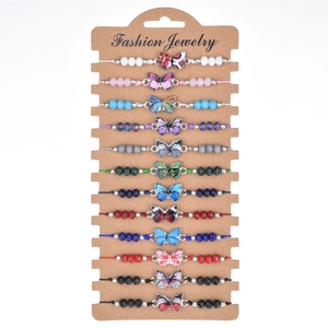 Women Butterfly Braided Bracelets Rhinestone Alloy Crystal Colorful Handmade Jewelry Daily Bohemian Gift Accessories