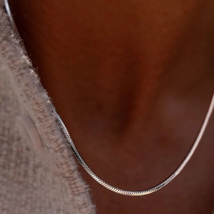 Minimalist silver snake bone chain necklace for men with high polished metallic luster