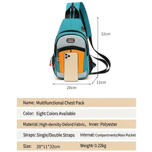Oxford cloth multifunctional chest bag with size chart and phone size comparison