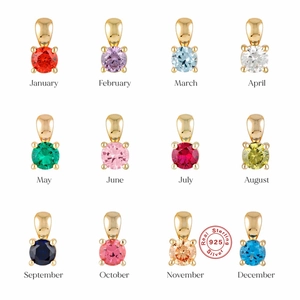 925 Sterling Silver Necklace With Round Zirconia Birthstone Pendant Gold Plated Minimalist Clavicle Chain For Women
