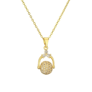 Vergulde geldbuidel hanger ketting met fonkelende roterende zirkoon bal voor dames