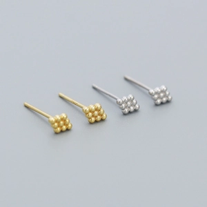 Minimalist S925 sterling silver geometric cube stud earrings in gold and silver