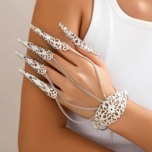 Bracciale Da Mano Con Anelli Lega Filigrana Cavo Farfalla Rosa Gotico Punk Halloween Gioielli Per Donne