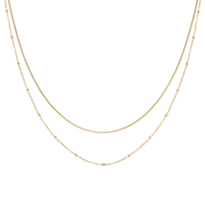 Double-layer 18K gold plated stainless steel snake chain necklace with round beads