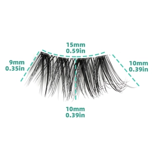 Detail view of half eyelashes with 9-10mm fiber length and 15mm clear band width