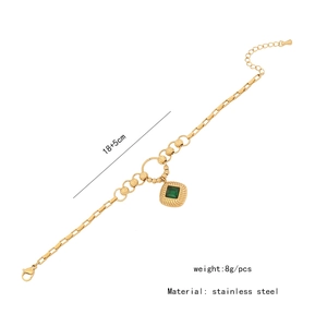 Detail showing 18+5cm size and 8g weight of gold stainless steel emerald pendant necklace