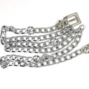 Hip hop silver metal chain belt with rectangular pin buckle for jeans and dresses