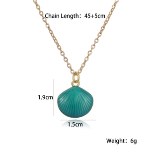 Detailed dimensions of 18K gold shell pendant necklace showing 45+5cm chain and 6g weight