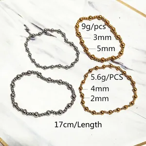 Pulseras elásticas de oro de 18K y plata con cuentas de metal de 3mm, 4mm y 5mm de ancho