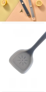 Macro view of grey heat-resistant silicone spatula with durable steel core structure
