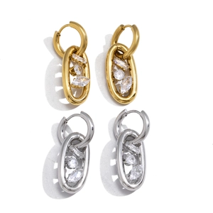 Eleganti orecchini in acciaio placcato oro 18k con pendenti in zircone scintillante