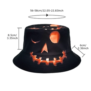 Halloween pumpkin face print black bucket hat with double-sided sun protection design