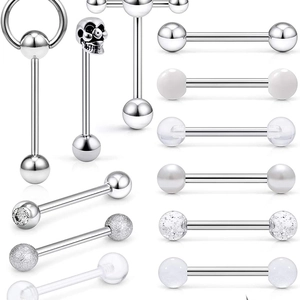 Stainless Steel Tongue Rings Piercing Jewelry With Acrylic Skull Rose Balls Straight Barbells Body Piercing For Unisex