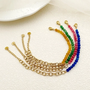 Elegant crystal bead bracelets with gold stainless steel chains in four vibrant colors