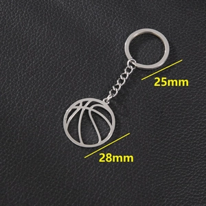 Porte-clés basketball en acier inoxydable argenté poli avec pendentif de 28mm