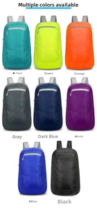 Grid layout showing eight colors of lightweight foldable waterproof nylon backpacks