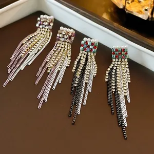 Elegante Perlen- und Kristall-Ohrringe mit langen Fransen im Vintage-Boho-Stil