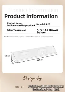 Clear PET wall mounted nail polish rack dimensions 44.5x7x6.5cm with mounting holes