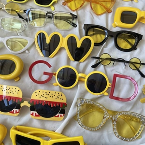 Variety of trendy oversized sunglasses in heart, star, and good letter shapes for street style